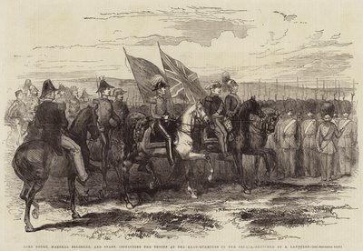 Lord Gough, Marshal Pelissier, and Staff, Inspecting the Troops at the Headquarters in the Crimea by Robert Thomas Landells